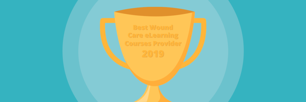 Illustration af KvaliCares pris "Best Wound Care eLearning Courses Provider 2019"